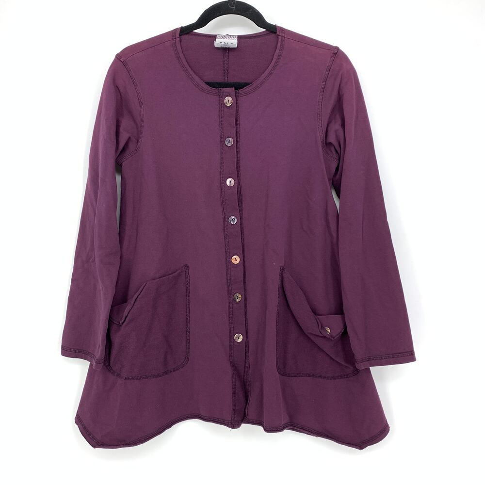 CMC By Color Me Cotton Button Front Shirt Womens Oversized XS Purple Swing Style